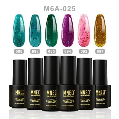 Semi Permanent UV Varnish Green Glitter Sequin Gel Nail Polish Set of 6PC Color Manicure for Nails Lacquer Base Top Coat Need