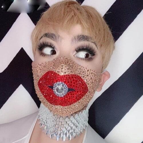 Sexy Pearl Rhinestones Mask Male Female Stage party masks singer Catwalk Performance Costume