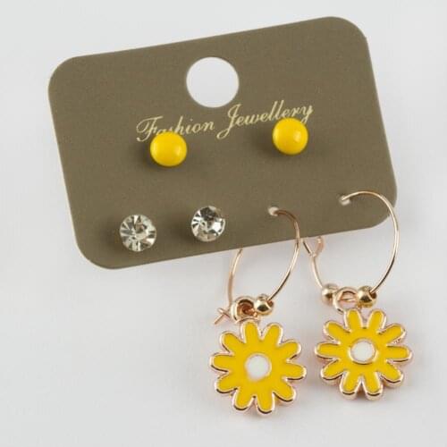 6'lı Daisy Figured Cabochons Ring Earrings