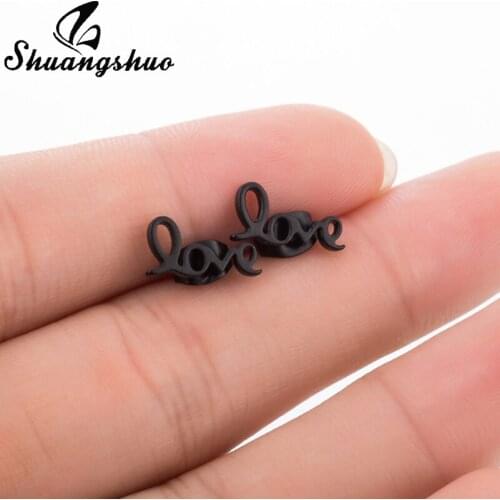 Shuangshuo Love Earrings Stainless Steel Accessories Letter LOVE Stud Earrings for Women Korean Fashion Jewelry Earing oorbellen