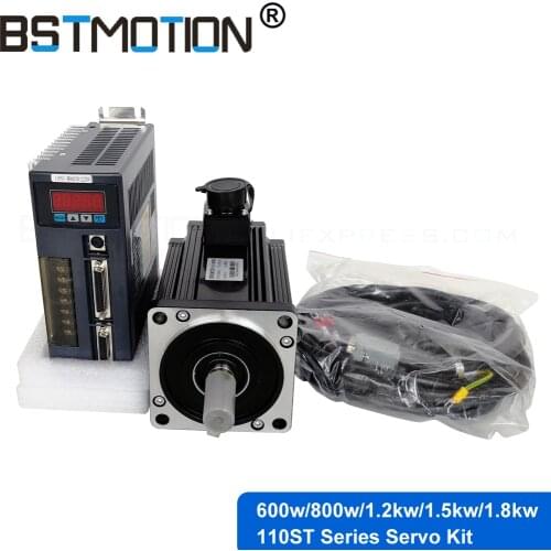 600W 800W 1.2KW 1.5KW 1.8KW 110ST AC Servo Motor with Servo Driver+ 3 Meter Encoder Cable for CNC router milling spindle motor