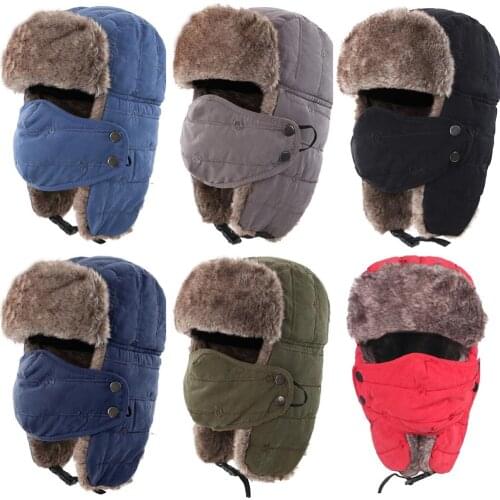 Connectyle Mens Warm Chunky Trapper Hat Removable Windproof Winter Russian Hats with Mask Ushanka Hat