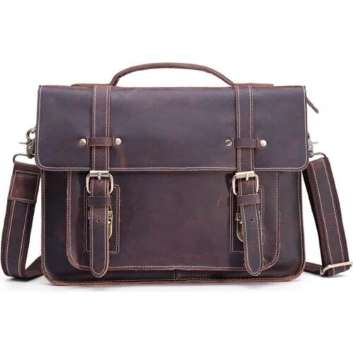 Genuine Leather Messenger Bag 13 Inch Laptop Briefcase Real Leather Shoulder Handbag Bag for IPAD Cross body Large Capacity Tote