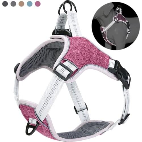 Pet Reflective Nylon Dog Harness No-Pull Anti-Tear Adjustable Reflective Vest Dog Collar Soft Material Easy Control For Dogs