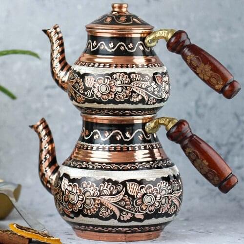 Turkish Copper Teapot Kettle Stovetop as Teapots Set-Stainless Whistle Serving and Drinking