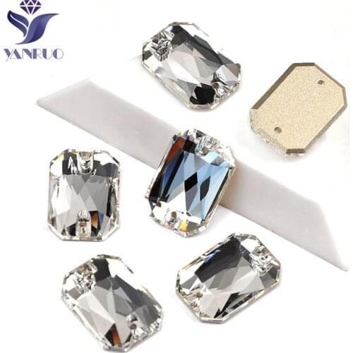 YANRUO 3252 Crystal Clear Emerald Cut Glitter Strass DIY Glass Sew On Stones Flat Back Sewing Rhinestones On Clothes