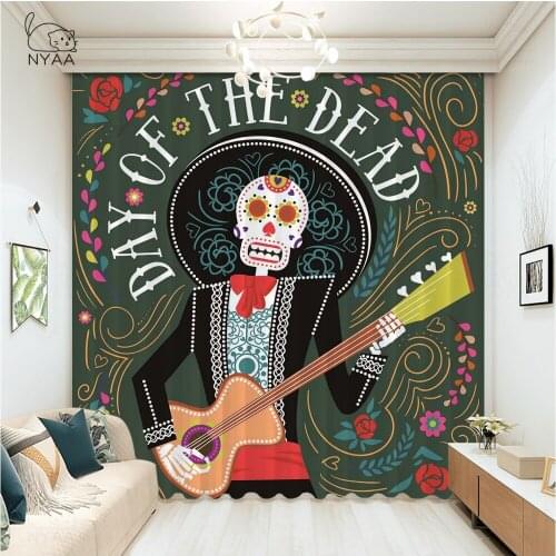 Retro Pirate Skull Badroom Curtains Floral Cartoon Short Curtains Window Decoration Kitchen Curtain Japanese Micro Shading