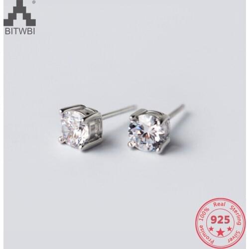 Korea Hot Style Pure 925 Sterling Silver Delicate Fashion Concise 4mm Cube Zircon Stud Earring Jewelry for Women Men