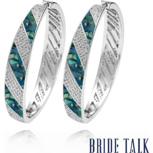 Bride Talk Sparkling Blue Shell Zircon Round Attractive Fashion Earrings For Women Europe Africa Jewelry Christmas Banquet Gift