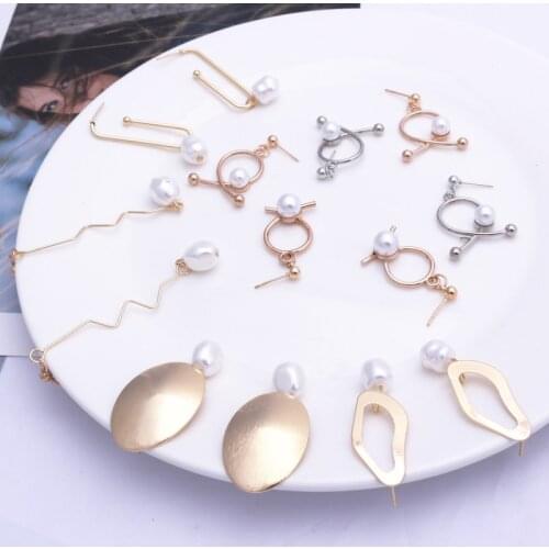European Geometric Irregular Metal Imitation Pearl Drop Earrings for Women Jewelry Punk Simple Statement Mujer Pendientes