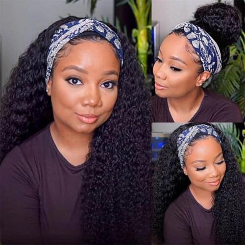 Deep Wave Headband Wig Peruvian 100% Human Hair Wig 30 Inch Human Remy Hair Scarf Wig Glueless Deep Curly Headband Wig For Women