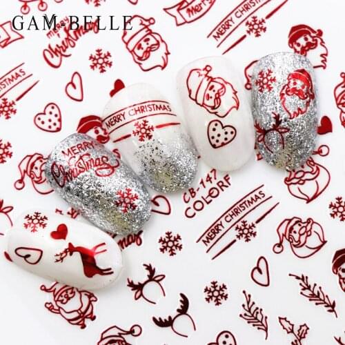 GAM-BELLE 1 Sheet Nail Art Stickers Christmas Red Gold Snowflake Elk Santa Adhesive Flame Sticker DIY Nail Art Decoration Decals