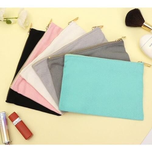 100Pcs/Lot 22x15cm Large Plain Nature Cotton Canvas Travel Toiletry Bags Cotton Makeup Pouch Cosmetic Bag With Gold Zipper