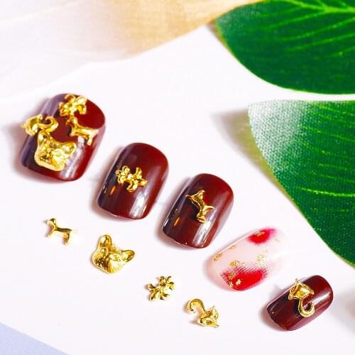 100pcs/lot 3D Golden Animal Cat/Dog/Fox Rivet Nail Studs DIY Manicure Tips Nail Art Decorations Accessories Gift