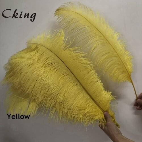 Cking 100pcs Thin rod Yellow Ostrich Feathers For Crafts 15-60CM Carnival Costumes Party Home Wedding Decorations Plumes