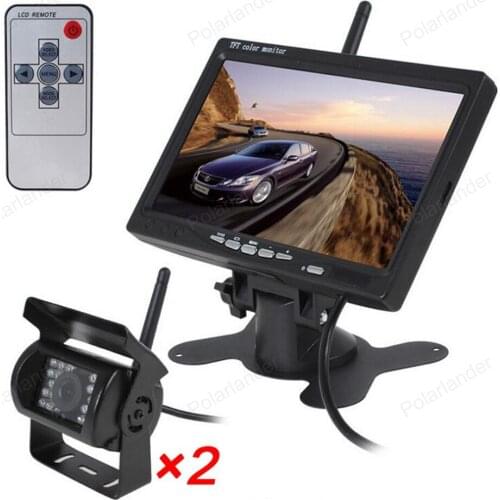 2.4 GHz wireless 7 Inch Car Parking Monitor With 2x 18 LED Rear View Camera remote control For Truck Trailer Bus