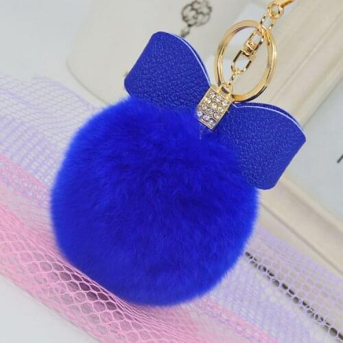 200PCS 8cm bowknot fur pom keychain Real Rabbit Fur Ball Key chains fur key ring Key Chain For Bag car