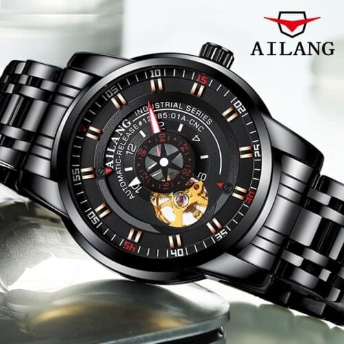 2021 Mechanical Hollow Luxury Mens Watch Business Fashion Sports Waterproof Watch Black Dial Automatic Montre Homme AILANG 8601