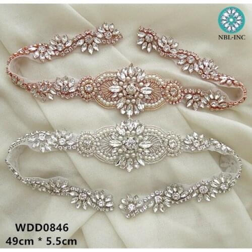 30PCS)Wholesale hand beaded bridal crystal rhinestone appliques iron on for wedding dresses DIY sash WDD0846