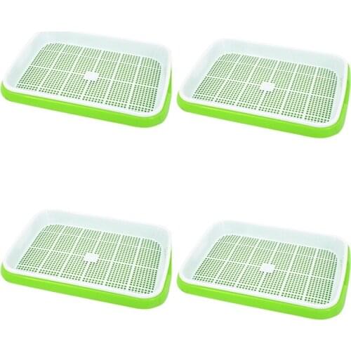 4Pc/Set Plant Flower Germination Tray Box Double-Layer Seed Sprouter Nursery Tray Hydroponics Basket (Green#)