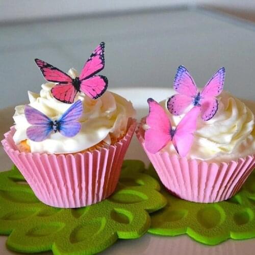 42pcs Mixed Butterfly Edible Glutinous Wafer Rice Paper Cupcake Toppers For Cake Decoration Birthday Wedding Cake Tools