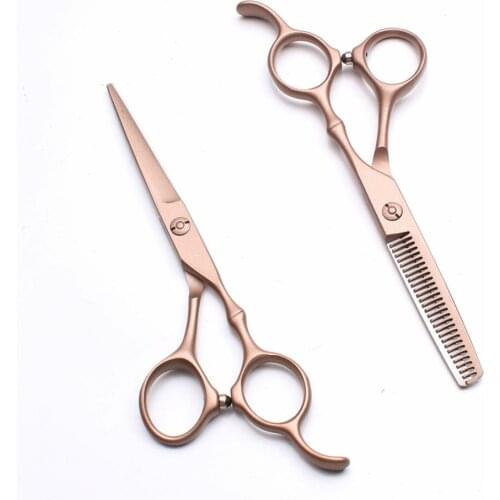 5.5 inch 16cm 440C Customize Logo Rose Gold Hairdressing Scissors Cutting Shears Thinning Scissors Bamboo Handle Hair Scissors