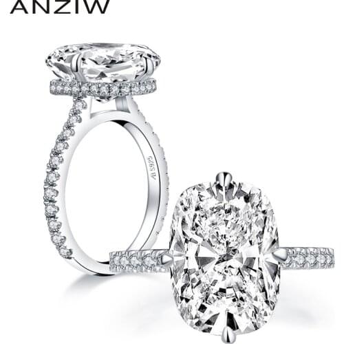 ANZIW Fashion 925 Sterling Silver 10x14mm Big Cushion Cut Halo Engagement Ring Simulated Diamond Wedding Bridal Ring Jewelry