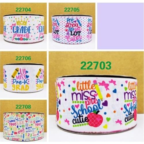 Free shipping 50 yard back to school printed grosgrain ribbon 22703