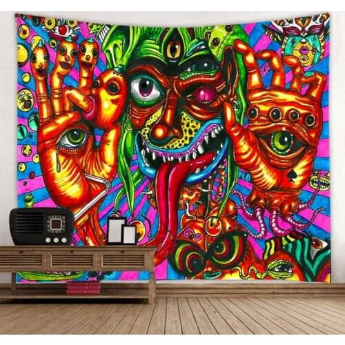 Halloween Decoration Tapestry Four Eyes Monster Mandala Decoration Tapestry Bohemian Hippie Tapestry Bedroom Decoration Tapestry