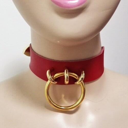 Harajuku 100%Handmade Sexy O-Round Collar Punk Rock Gothic Choker Necklace belt torques-Gold-color Red color free shipping