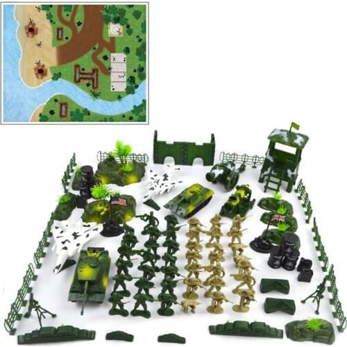 Children DIY Military Model Toy Soldier Scene Set 90PCS Military Sand Table Soldier Model Set with Military Map