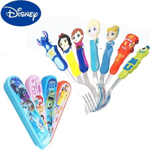 Disney Frozen Elsa Anna,Cars Lightning McQueen,Snow White,Monsters Inc Kids Fork Spoon with Box Set Cartoon Anime 3D Tableware