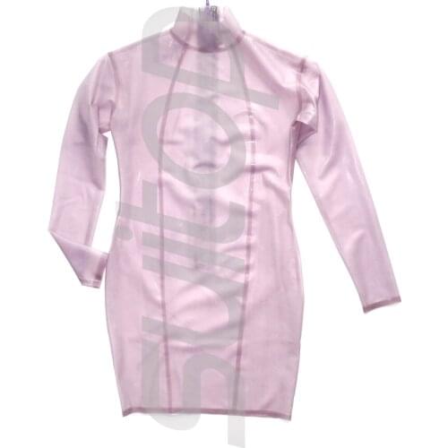 Women close-fitting latex mini dress back zip in trasparent Lavender