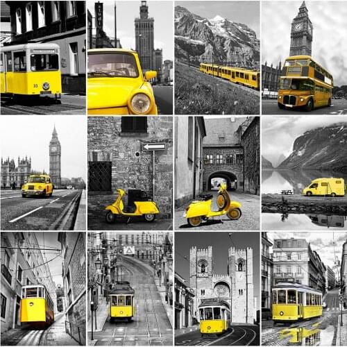 EverShine 5D DIY Diamond Painting Scenic Rhinestone Mosaic Black And Yellow Cross Stitch Embroidery Street Needlework Home Decor