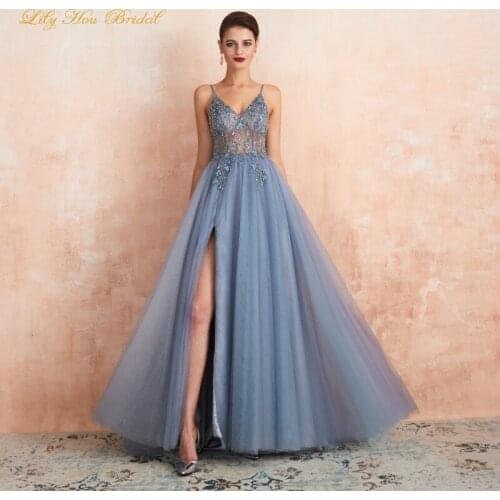 Exquisite Beaded Appliques Prom Dresses Spaghetti Straps Sleeveless Open Back Floor Length Tulle Evening Party Gowns