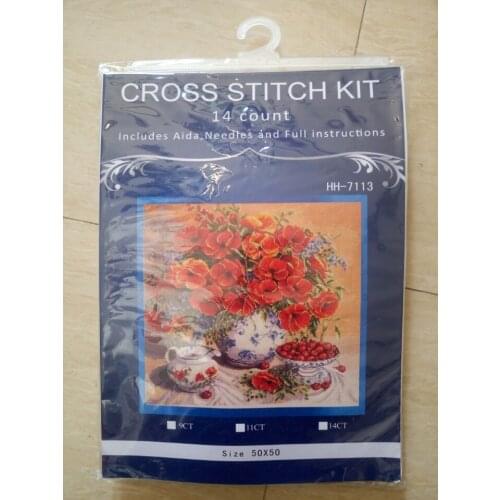 HH-7113 poppy flower and cherry,Counted Cross Stitch 14CT Cross Stitch Sets Wholesale Cross-stitch Kits Embroidery Needlework