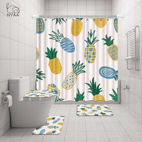 Cool Personality Pineapple 3d Shower Curtain Beach Fabric Bathroom Curtains Non-slip Bath Mat Lid Toilet Rug Set Home Decoration
