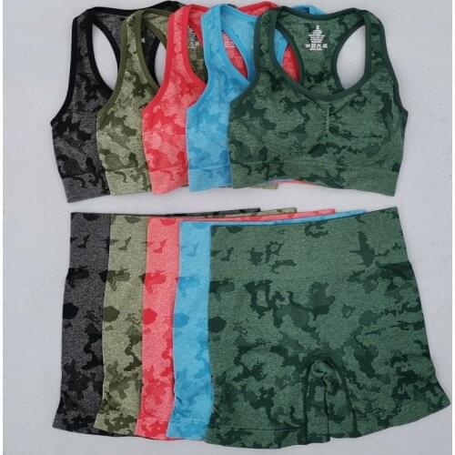 Adapt Camo Gym Set Women Sportswear Seamless Yoga Sets Summer Women Workout Clothes Yoga Shorts+Sports Bra 2 Pcs Sports Suits
