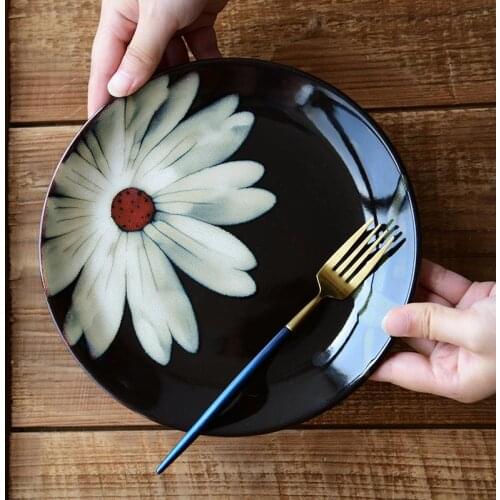 Creative American-Style Kiln Glazed Ceramic Tableware Hand-Painted Western Food Plate Steak Plate Dessert Dessert Plate