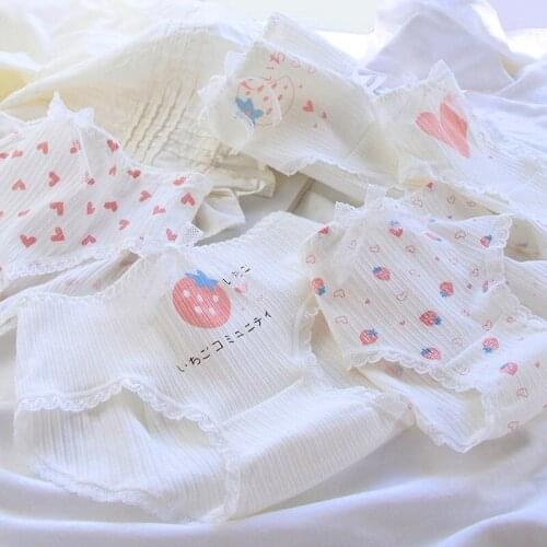 Lolita Cute Cartoon Fruit Cotton Girls Underwear Soft Breathable Animal Print Seamless Panties Women Strawberry Briefs Lingerie