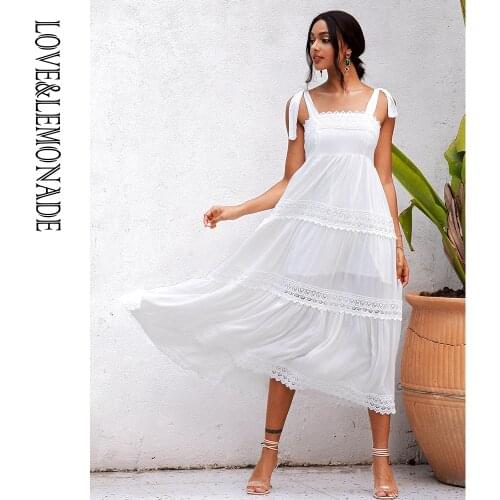 LOVE&LEMONADE White Tube Top Strap Lace Stitching A-Line Beach Summer Midi Dress WD02275