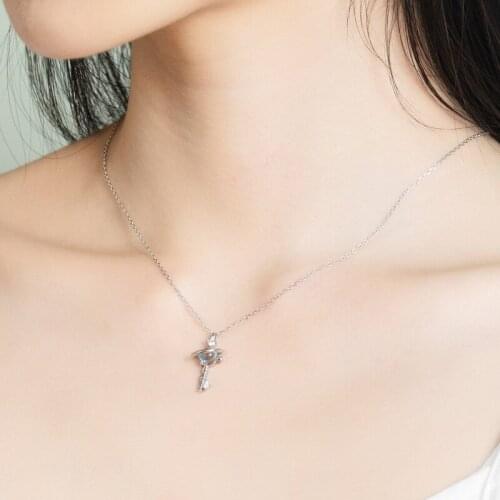 Fashion 2020 Sky Blue Topaz Planet Key Necklace S925 Sterling Silver Pendant Jewelry on the Neck for Women Birthday Gift