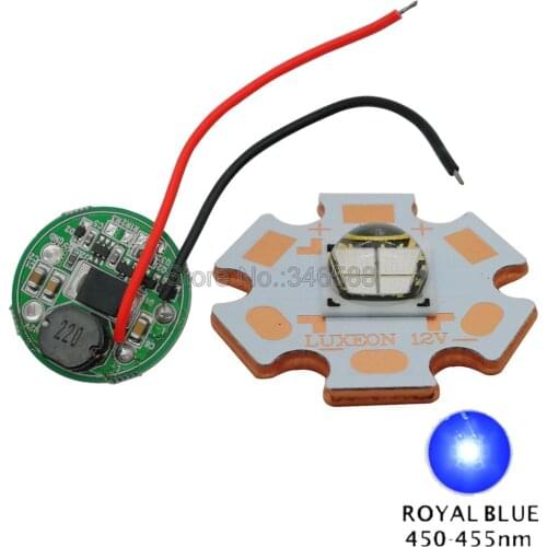 12W 7070 Rebel ES Royal blue 450nm - 455nm 12V 1A High Power LED Light 20mm 16mm Copper PCB + 28mm DC12V -24V 900mA Driver