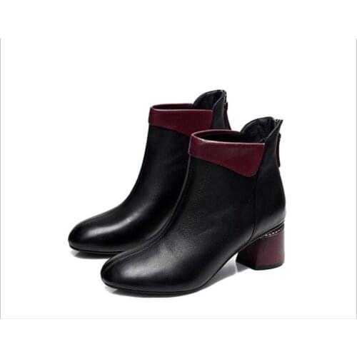 New Women Boots Pumps Shoes Winter Autumn Ladies Plush Warm High Heels PU Leather Fashion Pointed Toe Zip Short Female Shoes