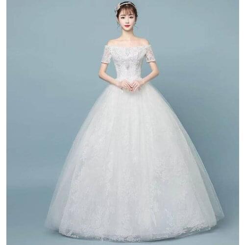 New Pearls Short Sleeves Wedding Dress Floor-Length Embroidery New Boat Neck Luxurious Plus Size Wedding Gowns For Women G242