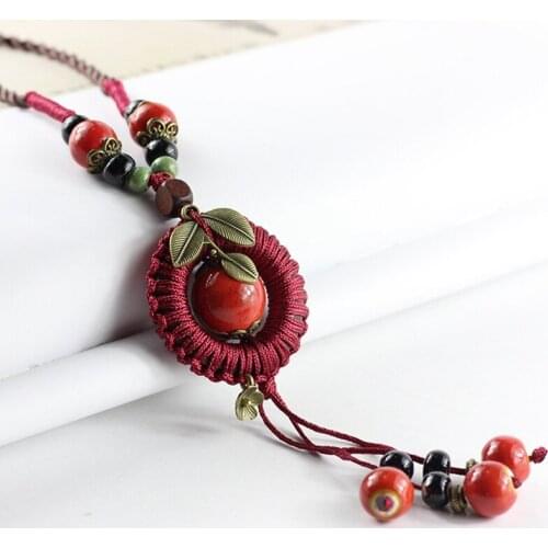 Wholesale Ceramic Beads Round Pendant Necklaces Vintage Style DIY Fashion Necklace Women Jewelry Accessories