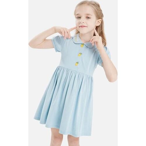 3-14 Year Girls Solid Dress 2021 Summer Polo Shirtsknee Length Dresses Loose Hem Birthday Party Dress For Children Childen 147