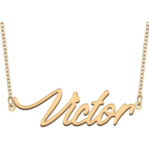 Victor Name Necklace for Women Stainless Steel Jewelry 18k Gold Plated Nameplate Pendant Femme Mother Girlfriend Gift
