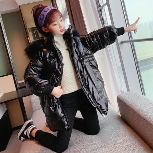 New Style Winter Down Parkas 2 Colors Hooded Fur Collar Girls Coat For 3T 4 6 8 9 10 11 12Yrs Girl Warm Windrproof Outerwear