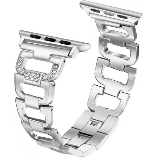 Stainless Steel Bracelet for Apple Watch Band Straps 38mm 42mm Bands Bling Metal Straps for Apple Watch Series 5/4/3/2/1 Silver
